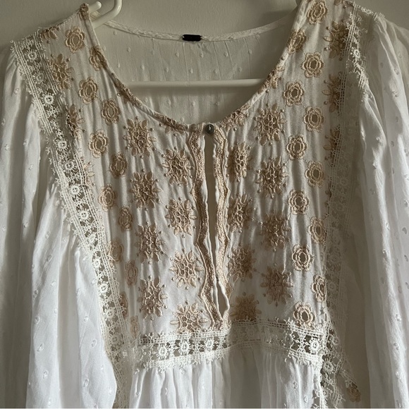 *FLAWED* Free People Charlotte Tunic in Ivory Size Large Bohemian - Picture 4 of 8